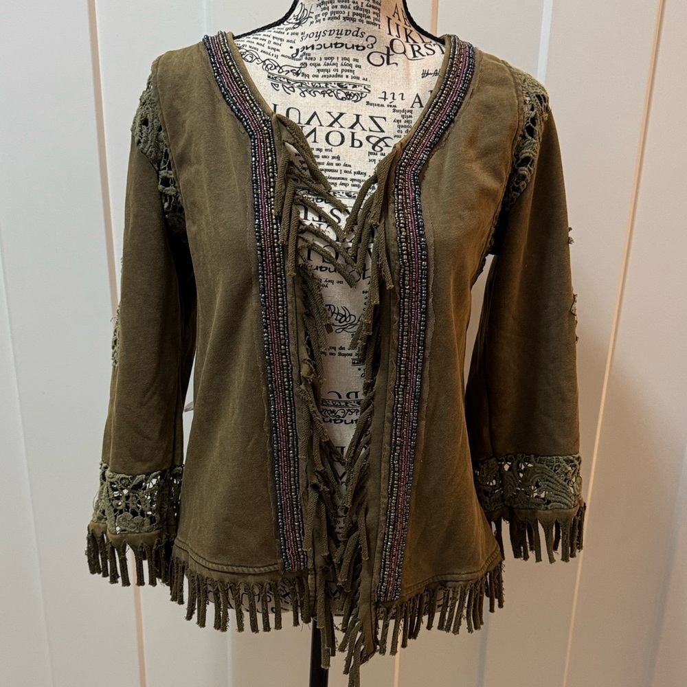 Bohemian Fringe and Beaded Embroidered Cardigan